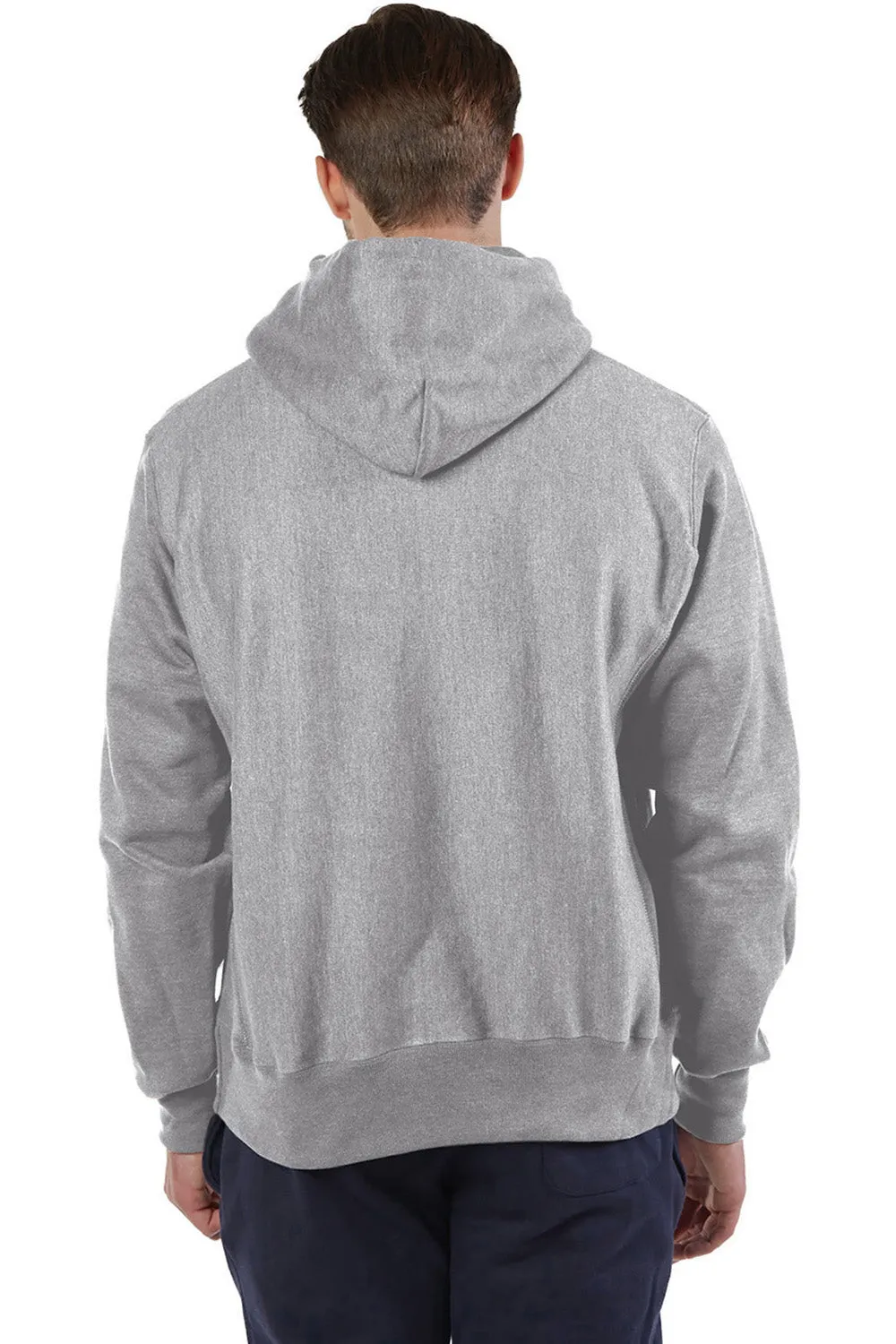 Champion Mens Shrink Resistant Hooded Sweatshirt Hoodie w/ Pouch Pocket - Oxford Grey
