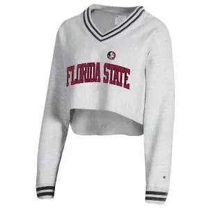 Champion Women's Seminole Logo/Seminoles Reverse Weave Crop V-neck Fleece - Grey/Black Champion Clothing Women
