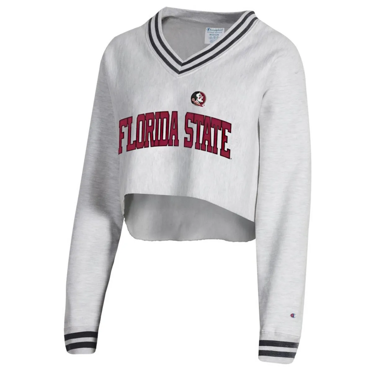 Champion Women's Seminole Logo/Seminoles Reverse Weave Crop V-neck Fleece - Grey/Black Champion Clothing Women