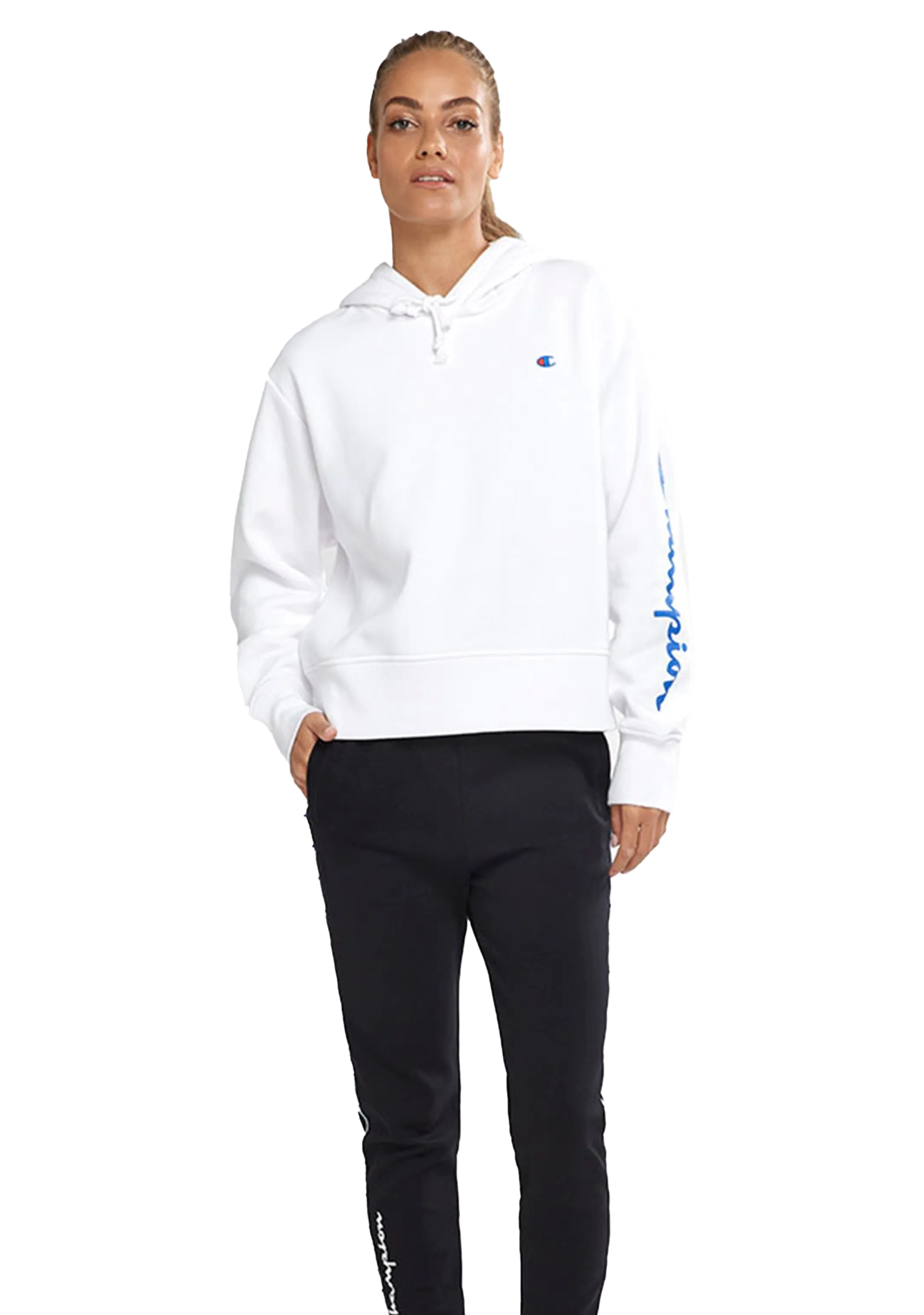 Champion Womens Sporty Graphic Hoodie White <br> CTMWN 7MY