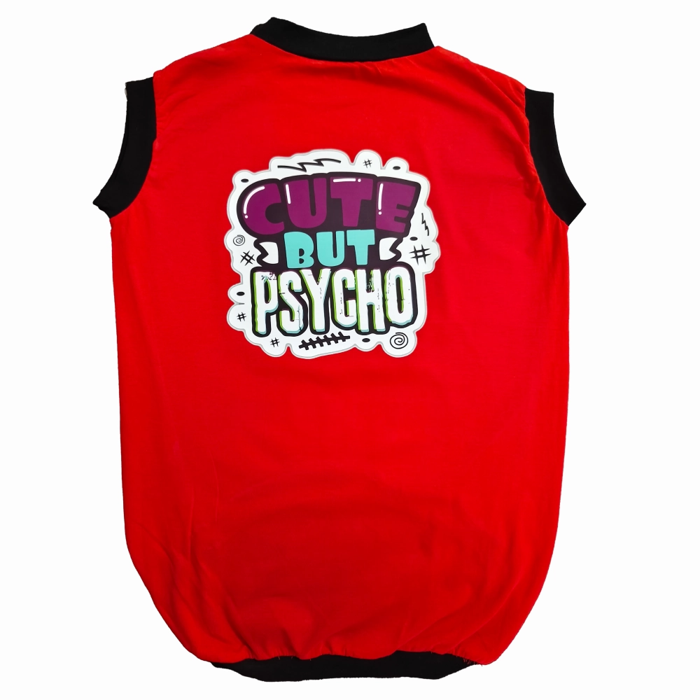 Cheeku Cute But Psycho Graphic Cotton T Shirt for Dogs and Cats (Red)