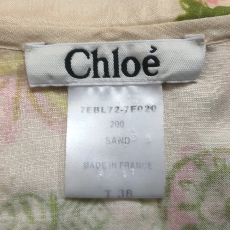 Chloe Button Up Blouse Light Yellow Printed Silk Size 38 Triple Collar Top