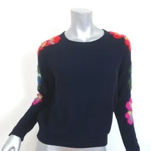 Chloe Floral-Embroidered Sweater Navy Size Extra Small Crewneck Pullover