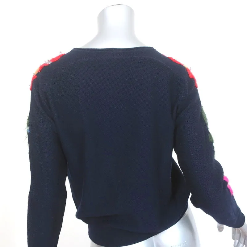 Chloe Floral-Embroidered Sweater Navy Size Extra Small Crewneck Pullover