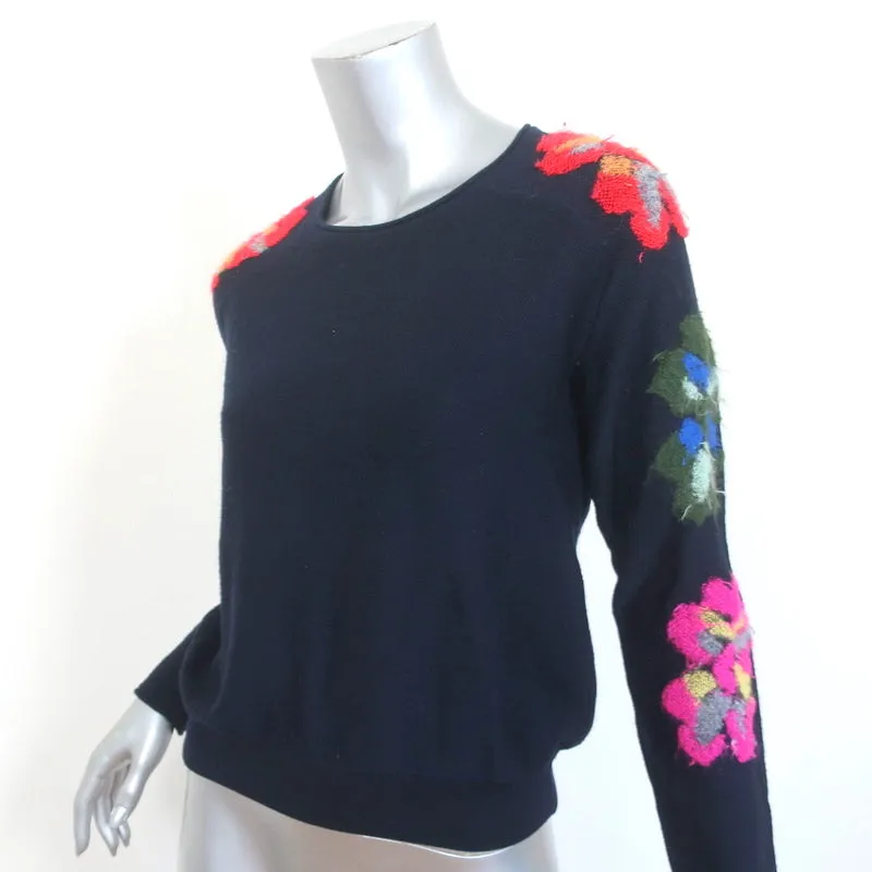 Chloe Floral-Embroidered Sweater Navy Size Extra Small Crewneck Pullover