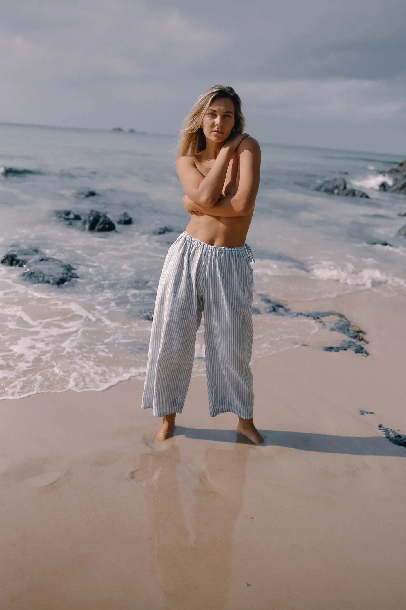 Chloe Tie Pant Blue Stripe