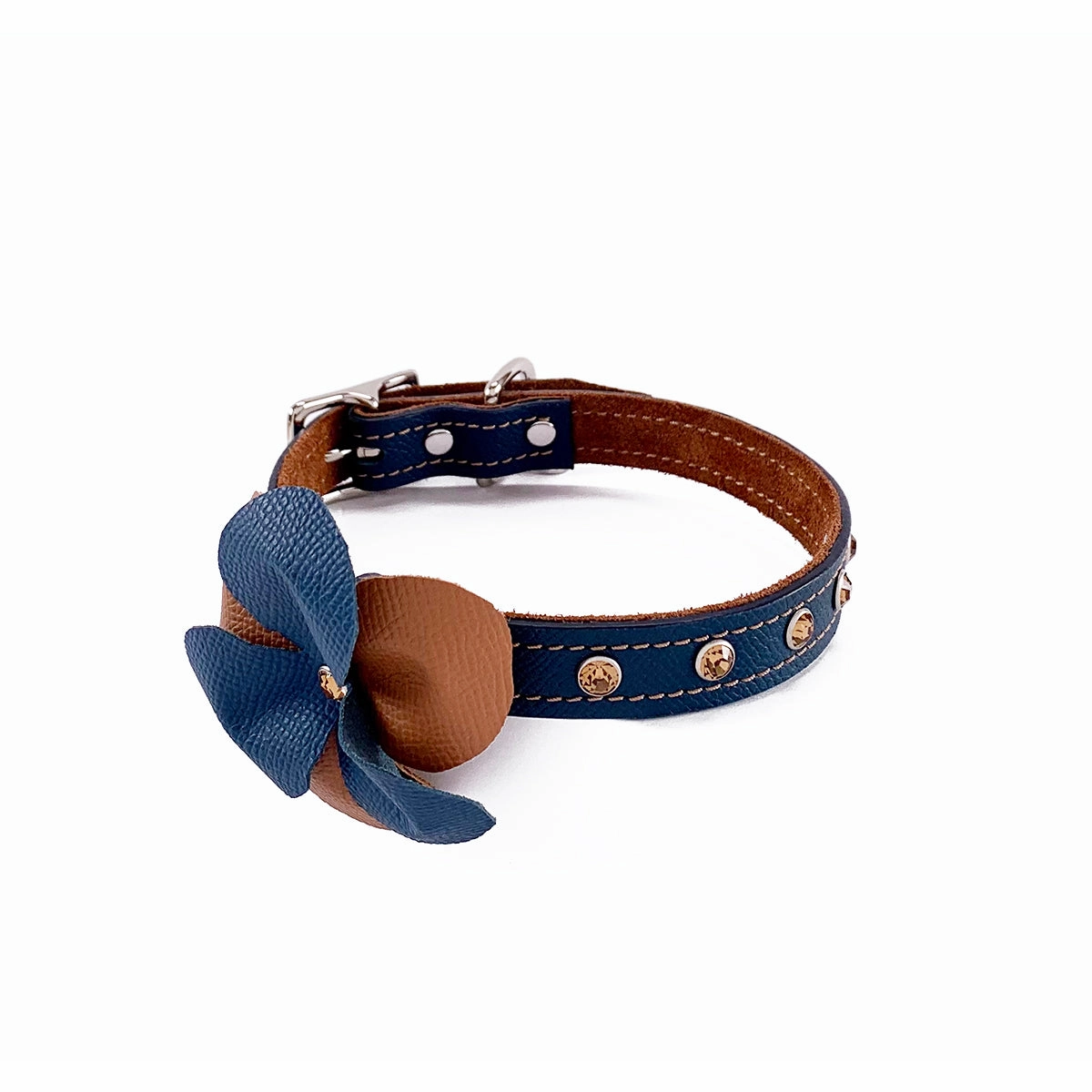 Colima Classic Combo Rhinestone Leather Dog Flowerette Slider