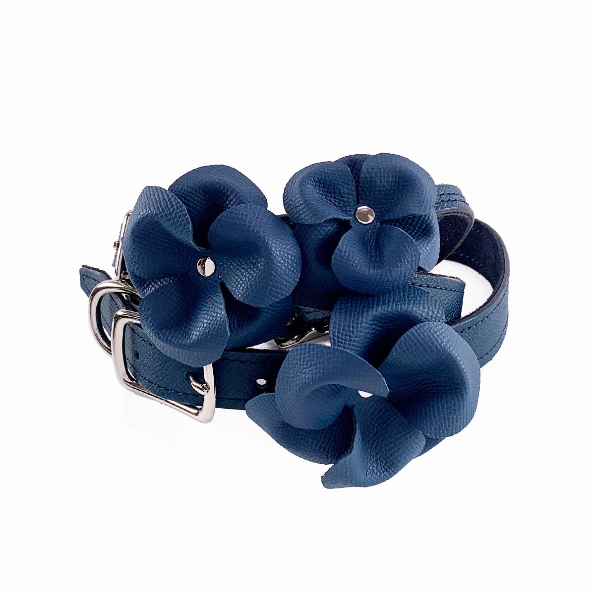 Colima Classic Leather Dog Flowerette Slider Orion Blue dog collar accessory,collar decor