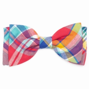 Coral Multi Plaid Dog Bow Tie dog collar accessory,collar decor