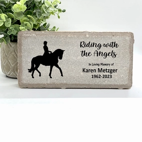 Cowgirl Memorial Stone - Riding with the Angels show poultry,grooming poultry