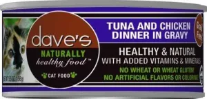 Dave's Naturally Healthy Tuna and Chicken Dinner in Gravy Canned Cat Food grain free cat food, no grain dry cat food