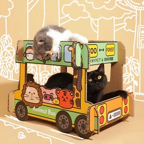 Deku Cat Scratcher Animal Bus Double-Decker L55cm x B39cm x H40cm cat collar set,pet leash set