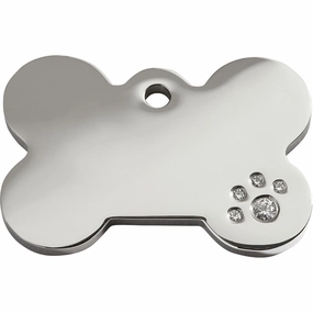 Diamante Polished Stainless Steel Bone Dog ID Tag