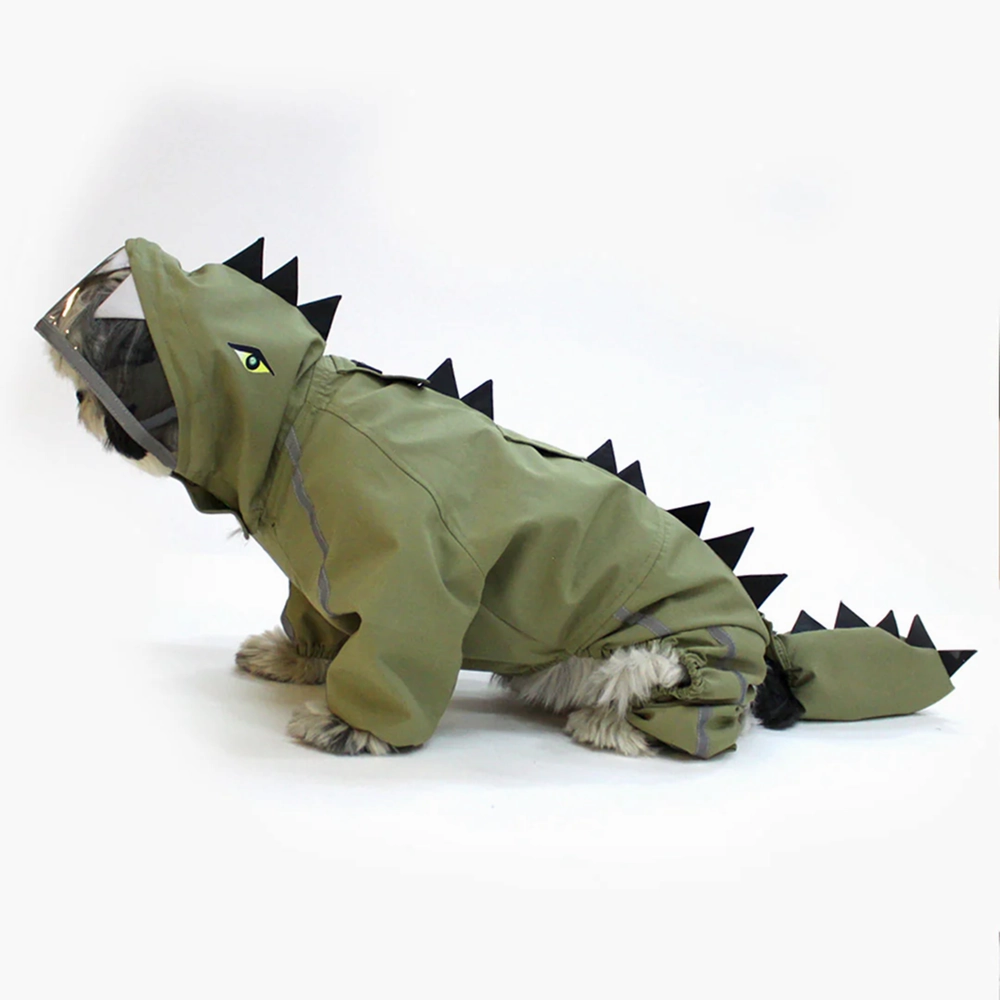 Dogobow Dino Raincoat for Dogs and Cats (Green)