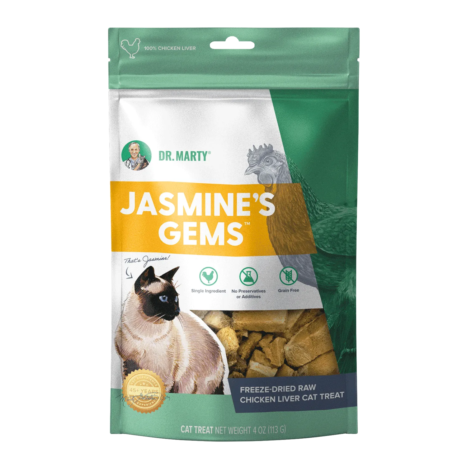DR. MARTY Jasmines Gems Freeze-Dried Raw Chicken Liver Cat Treats freeze dried cat treats, single ingredient cat treats