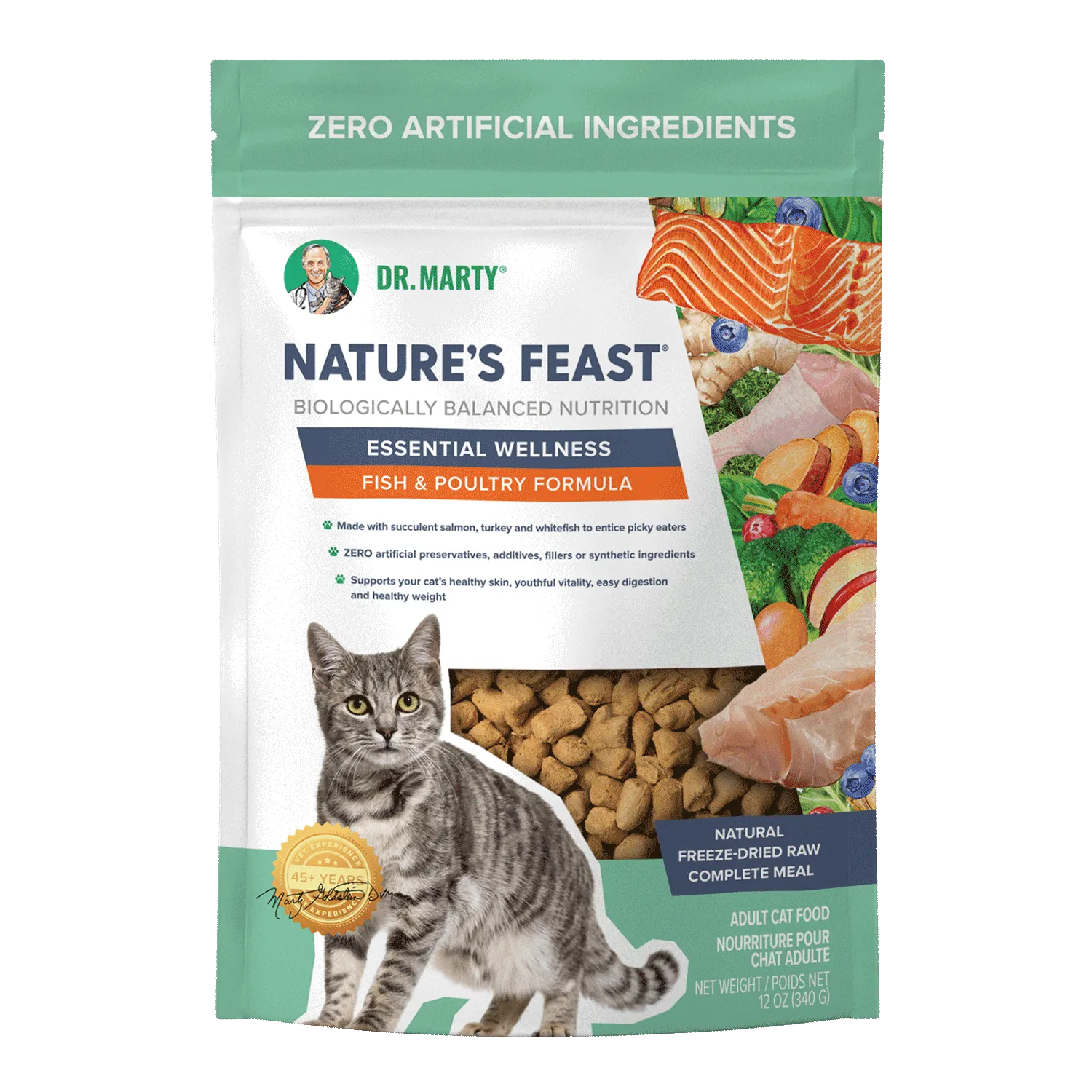 DR. MARTY Natures Feast Essential Wellness Fish & Poultry Freeze Dried Raw Cat Food freeze dried cat food, raw cat food
