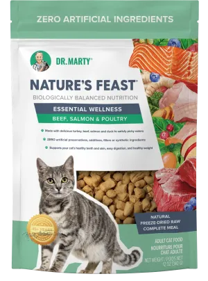 DR. MARTY Natures Feast Essential Wellness Poultry, Beef & Salmon Freeze Dried Raw Cat Food raw food for cats, raw meat cat diet