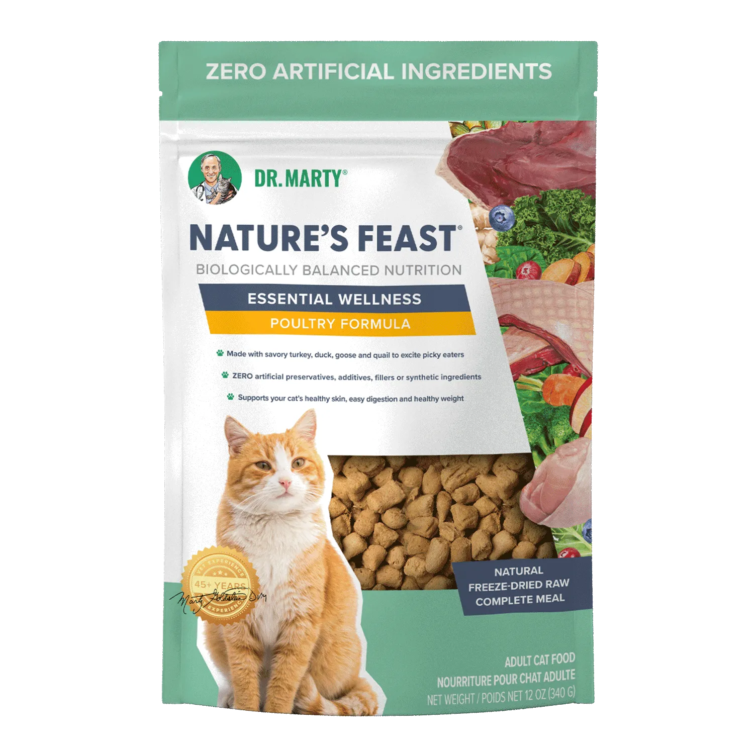 DR. MARTY Natures Feast Essential Wellness Poultry Freeze Dried Raw Cat Food healthy cat food, premium dry cat food