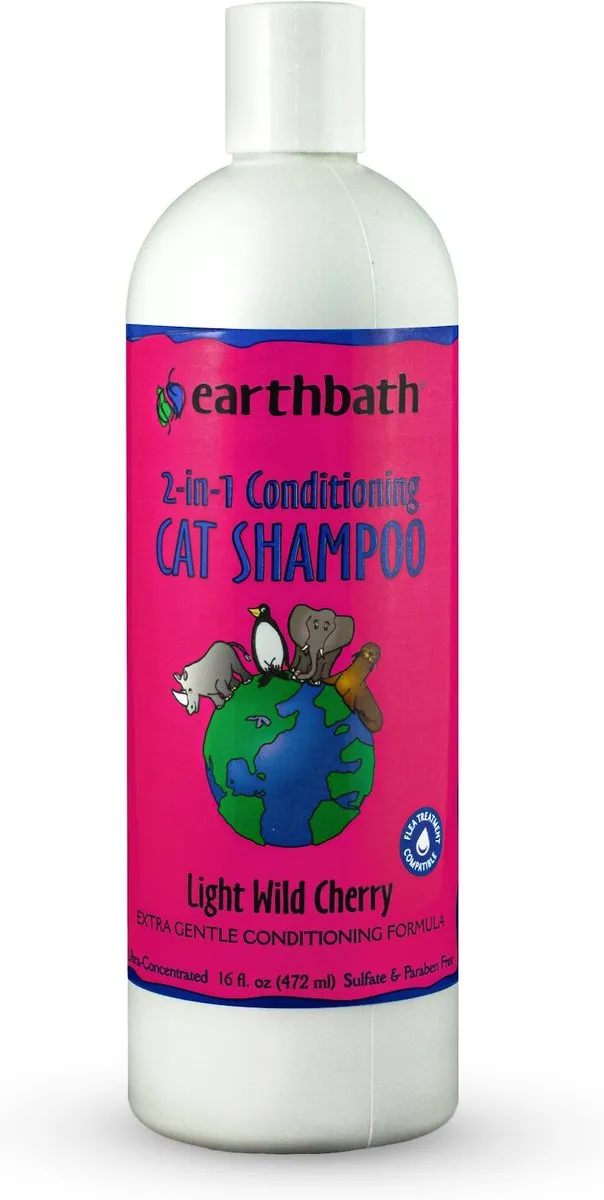 Earthbath 2-in-1 Light Wild Cherry Conditioning Cat Shampoo cat grooming brush, cat shampoo