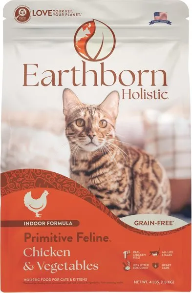 Earthborn Holistic Primitive Feline Grain Free Chicken & Vegetables Natural Cat Food indoor dry cat food, healthy cat kibble