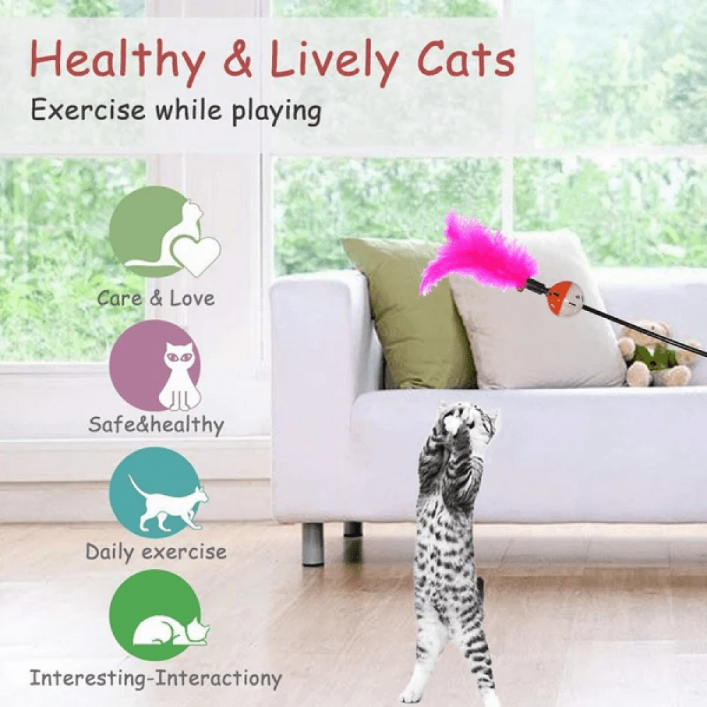 Emily Pets interactive Feather Stick Toy for Cats (Pink)