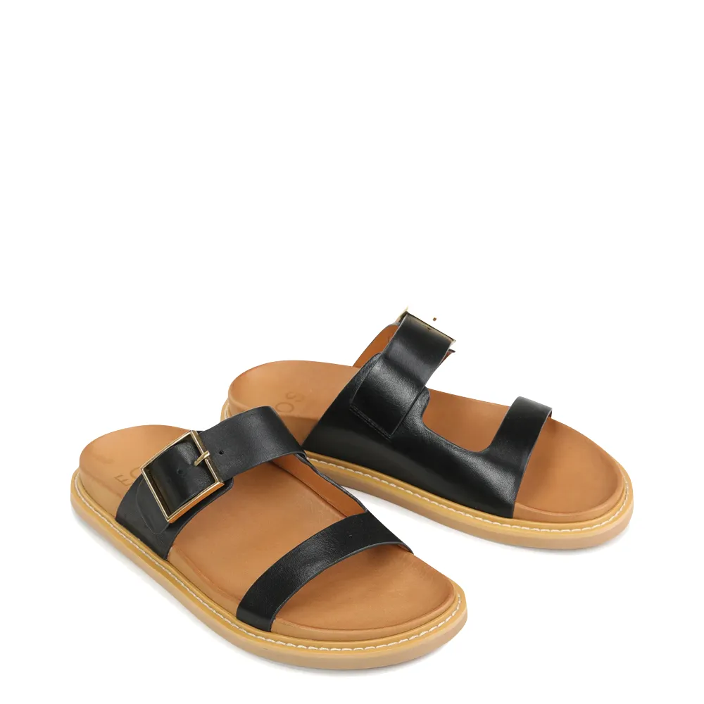 EOS Women's Dedra Leather Slide Sandal in Black