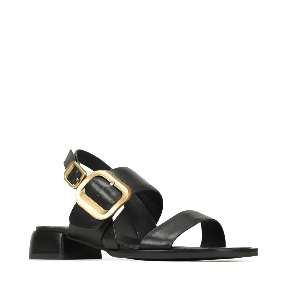 EOS Women's Tegean Leather Heeled Sandal in Black Onyx