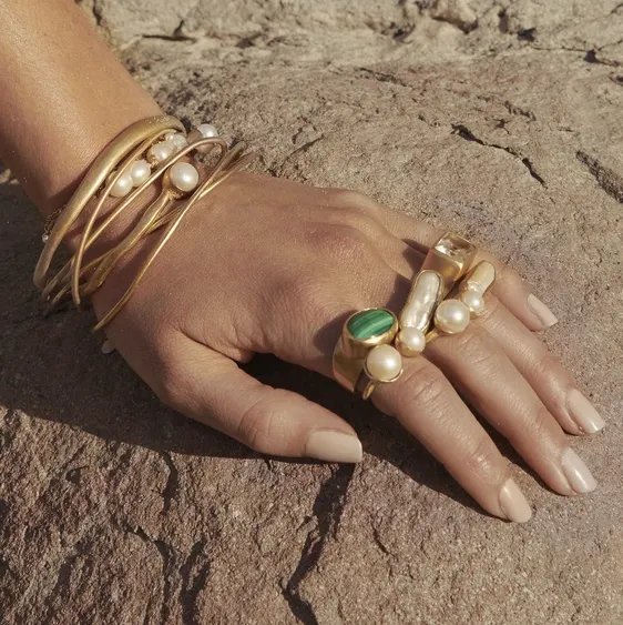 Fairley Malachite Cocktail Ring Gold Shoes_Fairley