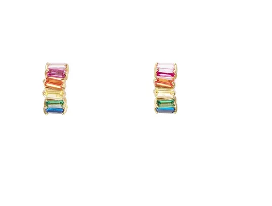 Fairley Rainbow Baguette Cluster Huggies Gold Shoes_Fairley