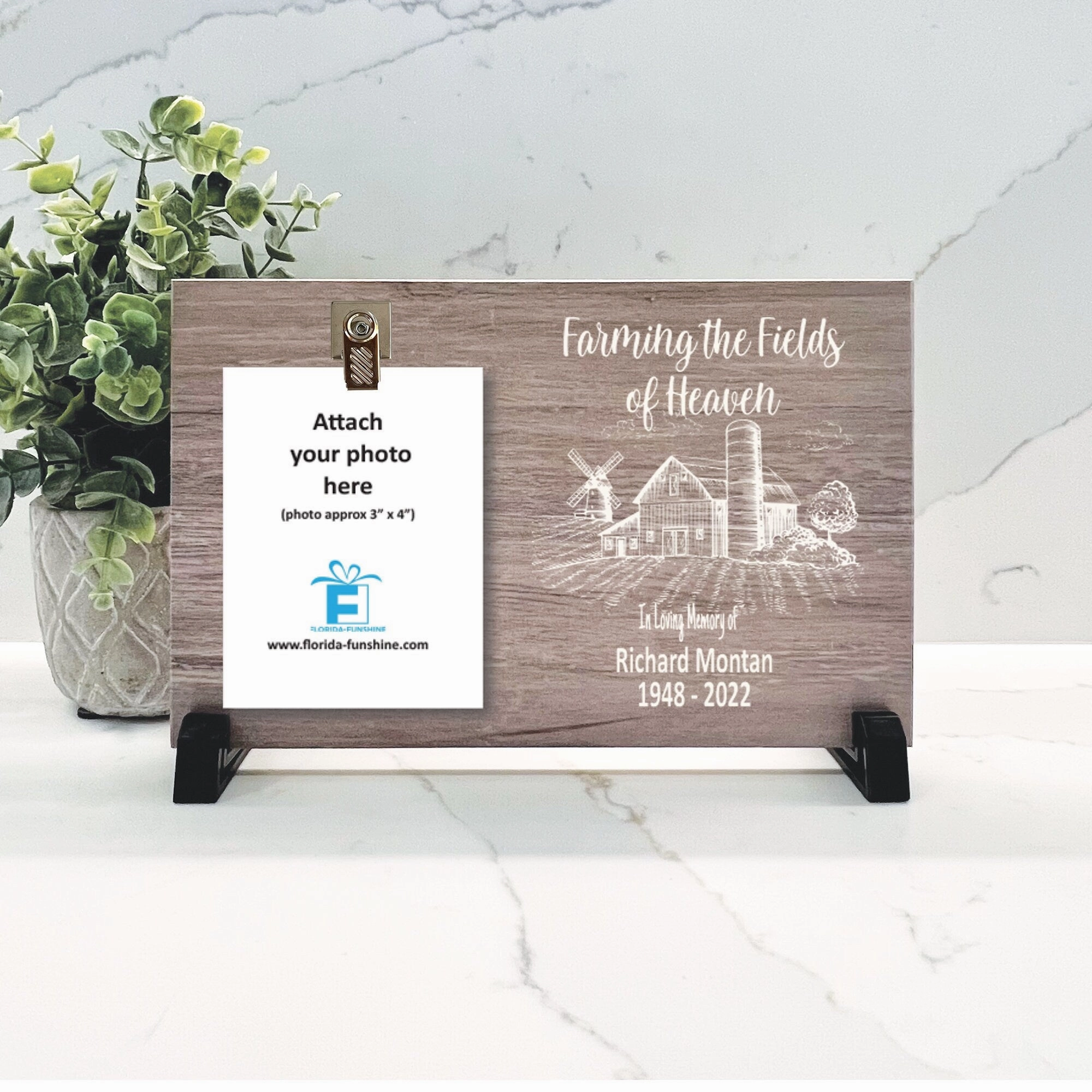 Farmer Memorial Gift - Wood Memorial Frame - "Farming the Fields of Heaven"