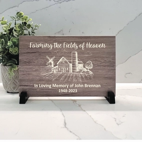 Farmer Memorial Plaque - Farming the Fields of Heaven - Wood Color Choice