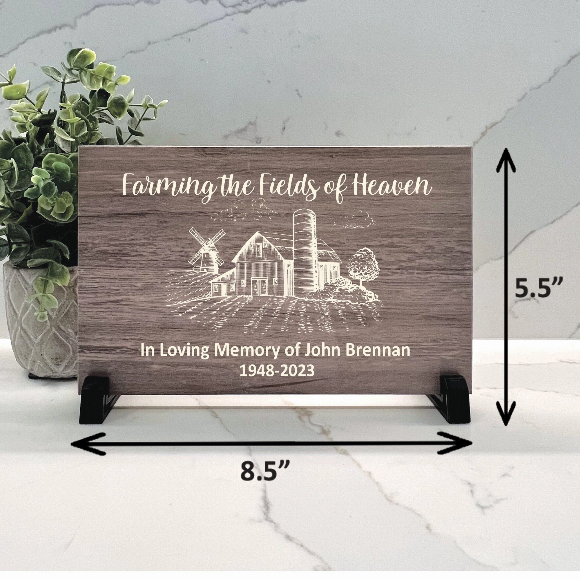 Farmer Memorial Plaque - Farming the Fields of Heaven - Wood Color Choice