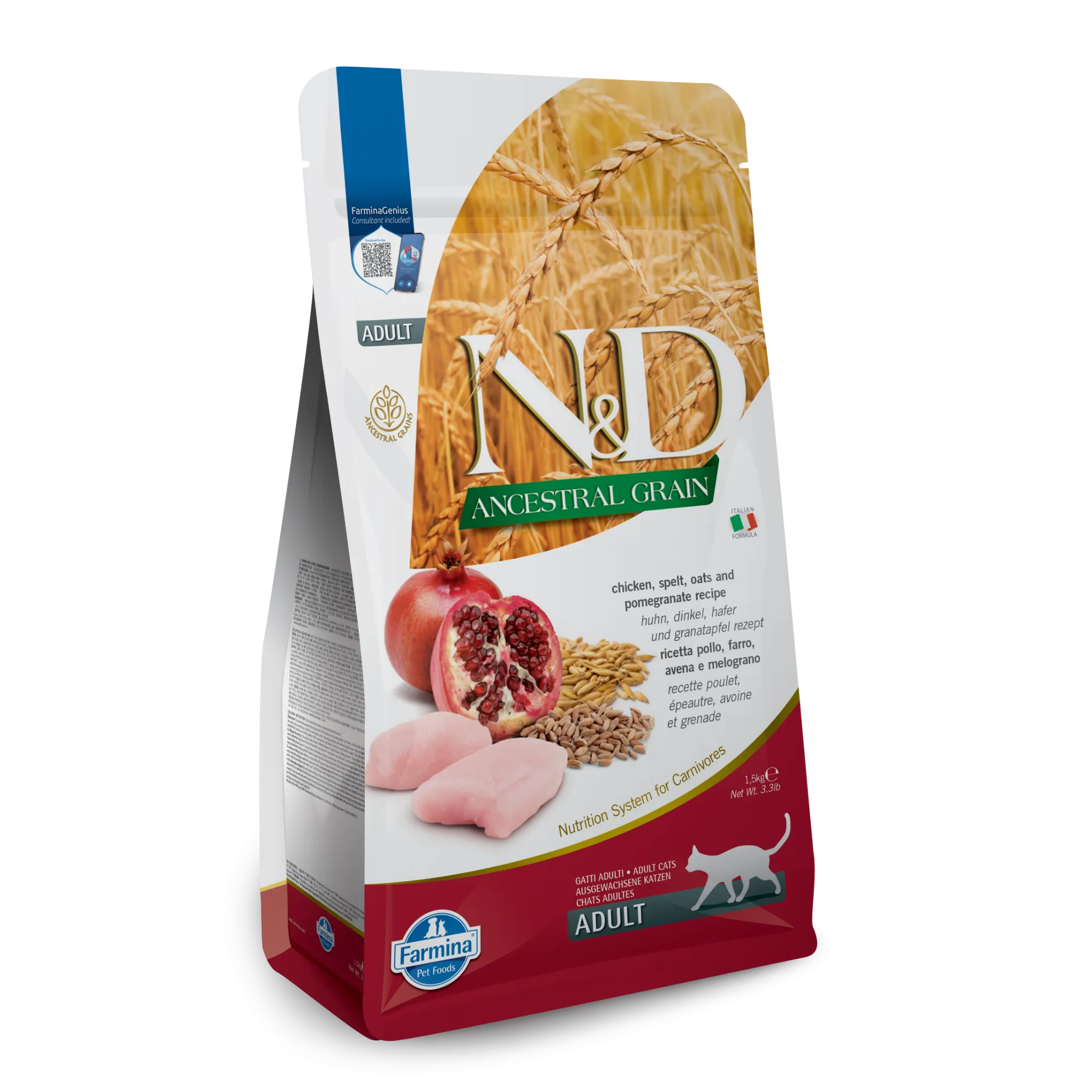 Farmina N&D Ancestral Grain Chicken & Pomegranate Adult Dry Cat Food healthy cat food, premium dry cat food