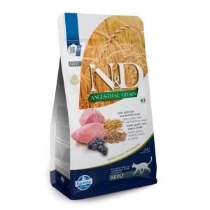 Farmina N&D Ancestral Grain Lamb & Blueberry Adult Dry Cat Food indoor dry cat food, healthy cat kibble