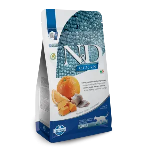 Farmina N&D Ocean Grain Free Herring, Pumpkin & Orange Adult Dry Cat Food indoor dry cat food, healthy cat kibble