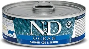 Farmina N&D Ocean Grain Free Salmon, Cod & Shrimp Canned Cat Food healthy cat food, premium dry cat food