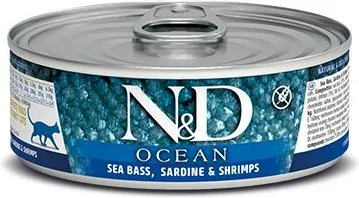 Farmina N&D Ocean Grain Free Sea Bass, Sardine & Shrimp Canned Cat Food healthy cat food, premium dry cat food