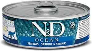 Farmina N&D Ocean Grain Free Sea Bass, Sardine & Shrimp Canned Cat Food healthy cat food, premium dry cat food