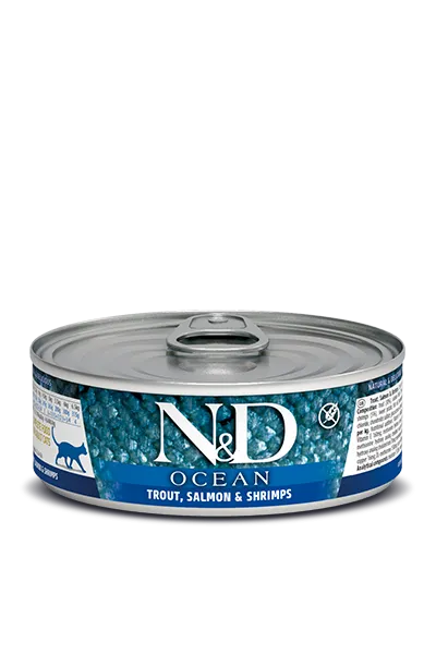 Farmina N&D Ocean Grain Free Trout, Salmon & Shrimp Canned Cat Food healthy cat food, premium dry cat food