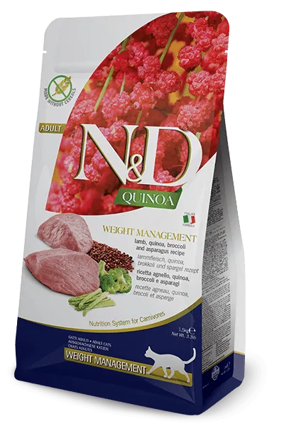 Farmina N&D Quinoa Functional Feline Weight Management Lamb Formula Dry Cat Food indoor dry cat food, healthy cat kibble