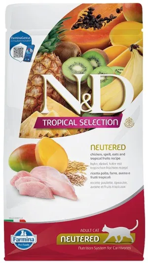 Farmina N&D Tropical Selection Chicken, Spelt, Oats & Tropical Fruits Neutered Adult Dry Cat Food healthy cat food, premium dry cat food