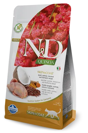 Farmina Pet Foods Feline Skin & Coat Quail Quinoa Coconut & Turmeric Formula Dry Cat Food healthy cat food, premium dry cat food