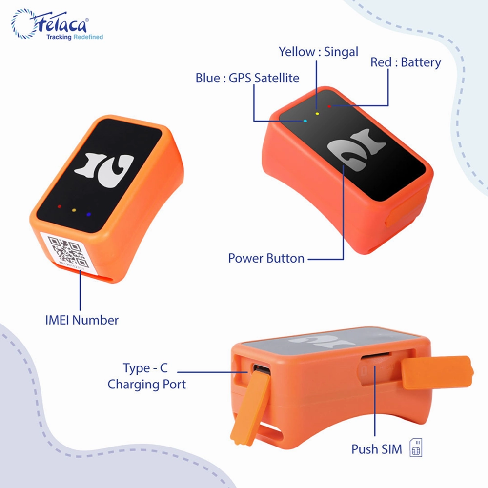 FeTaca Smart 4G GPS Tracker with Lifetime Free Tracking & 1 Year Data SIM Subscription for Dogs and Cats (Orange)