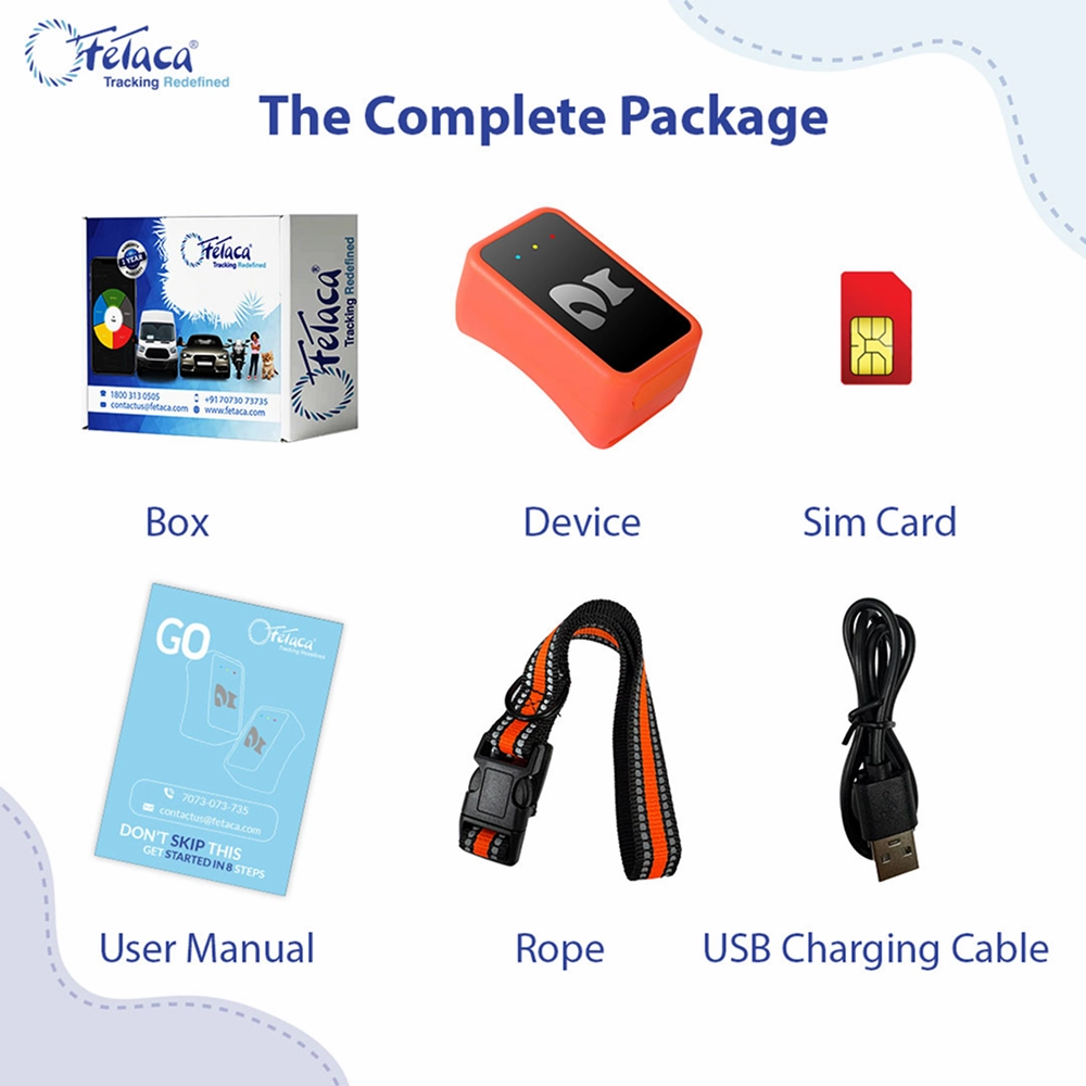 FeTaca Smart 4G GPS Tracker with Lifetime Free Tracking & 1 Year Data SIM Subscription for Dogs and Cats (Orange)