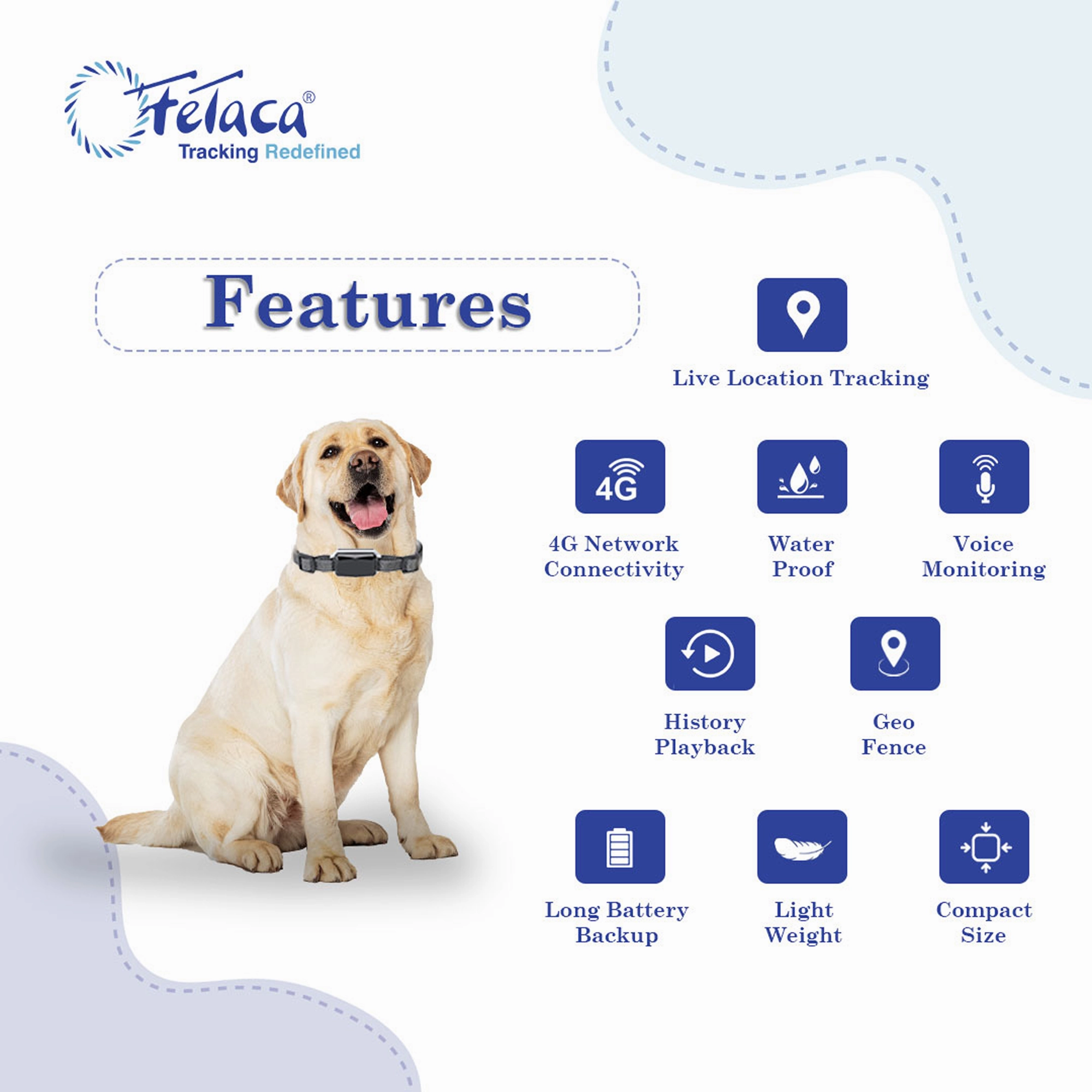 FeTaca Smart 4G Waterproof GPS Tracker & Activity with Lifetime Free Tracking & 1 Year Data SIM Subscription for Dogs & Cats (Black)