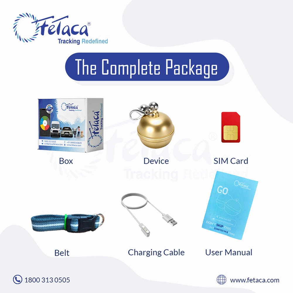 FeTaca Smart Gold Bell Shaped 2G Pet GPS Tracker with Live Location, Mobile Alerts & Activity Tracking (Golden)  | Subscription Required