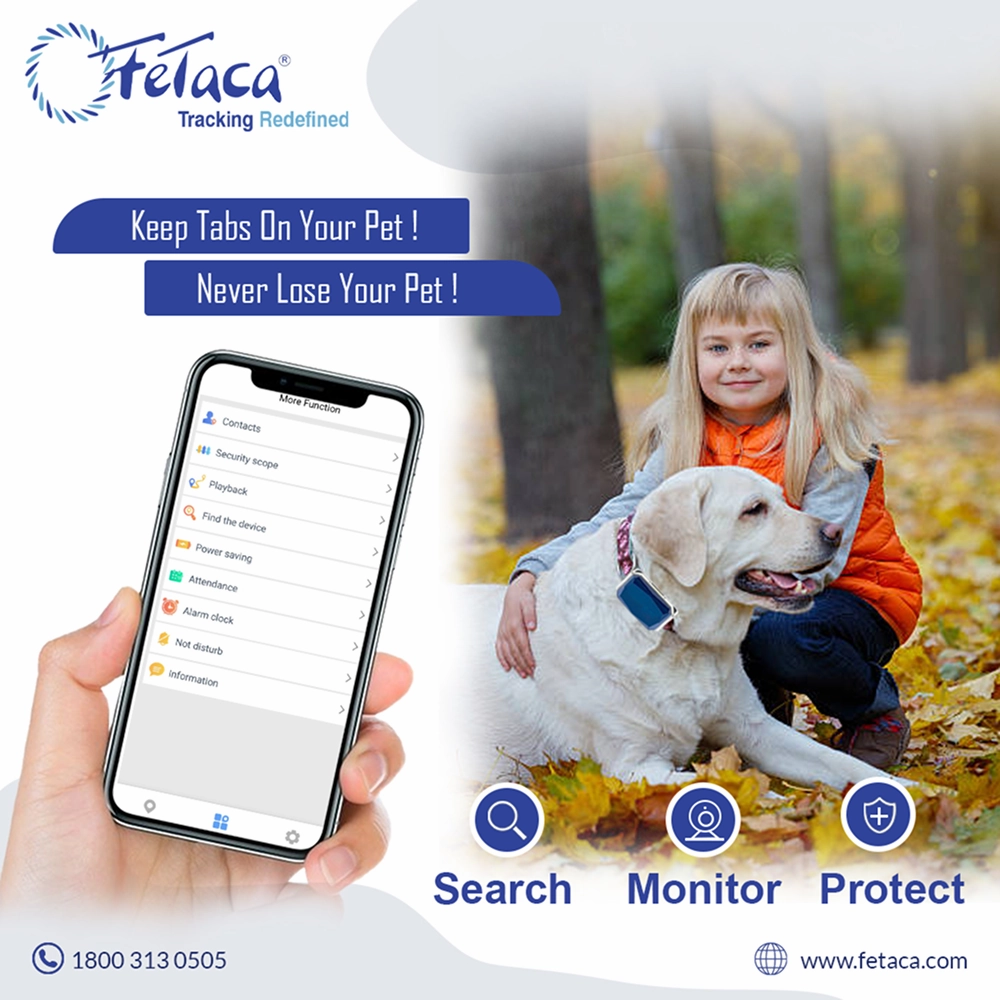 FeTaca Smart GPS Collars with 1 Year Advanced Tracking & SIM Data Subscription for Dogs & Cats (Blue)