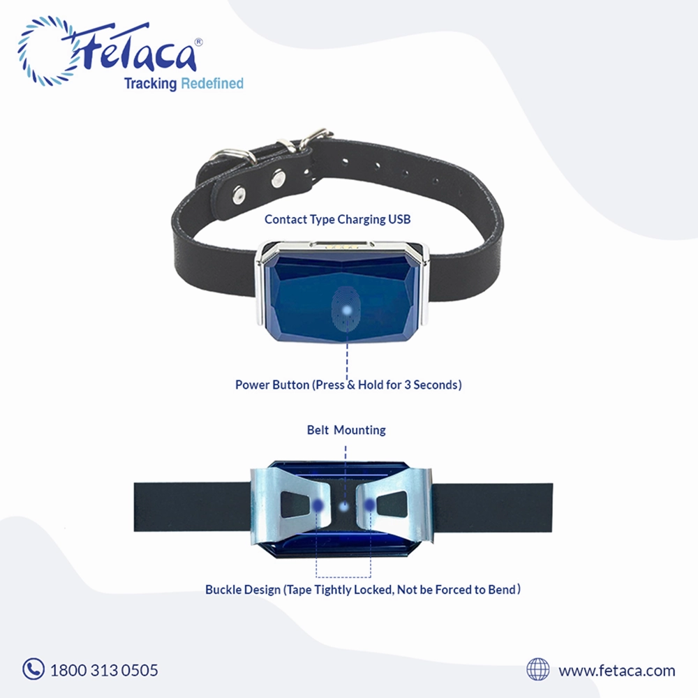 FeTaca Smart GPS Tracking Collars with Live Location, Mobile Alerts and Activity Tracking for Dog & Cats (Blue)  | Subscription Required