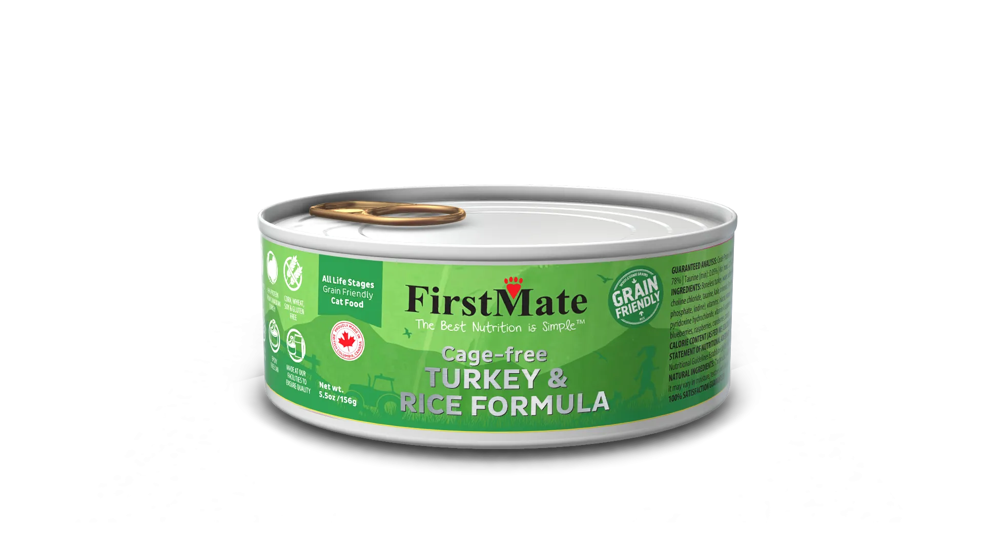 FirstMate Cat Grain Friendly Cage Free Turkey & Rice 5.5oz adult cat food, best cat food for adults