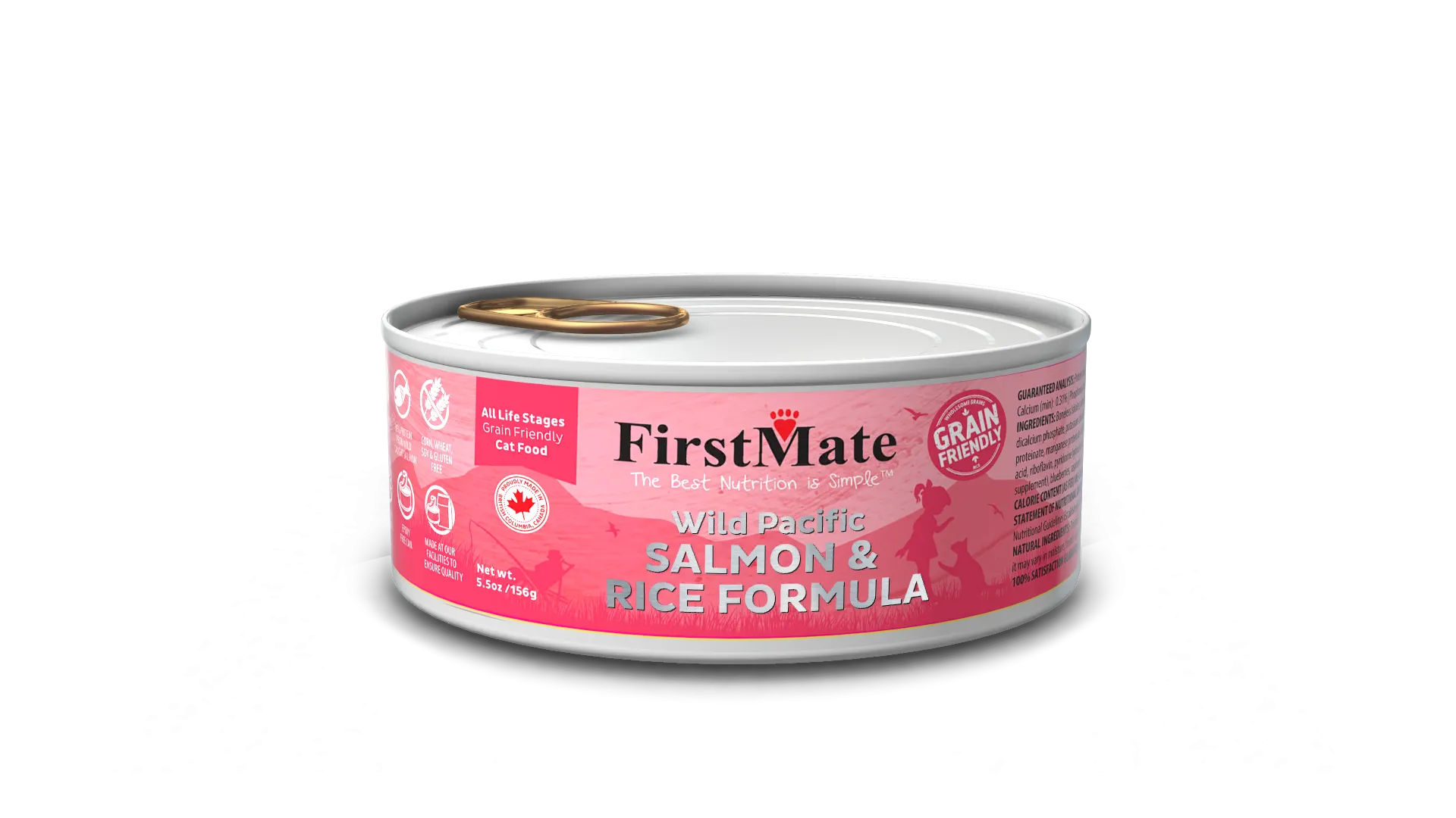 FirstMate Cat Grain Friendly Wild Pacific Salmon & Rice 5.5oz adult cat food, best cat food for adults
